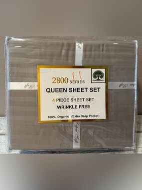 100% Organic Cotton Percale Queen Size Sheet Set - NIP